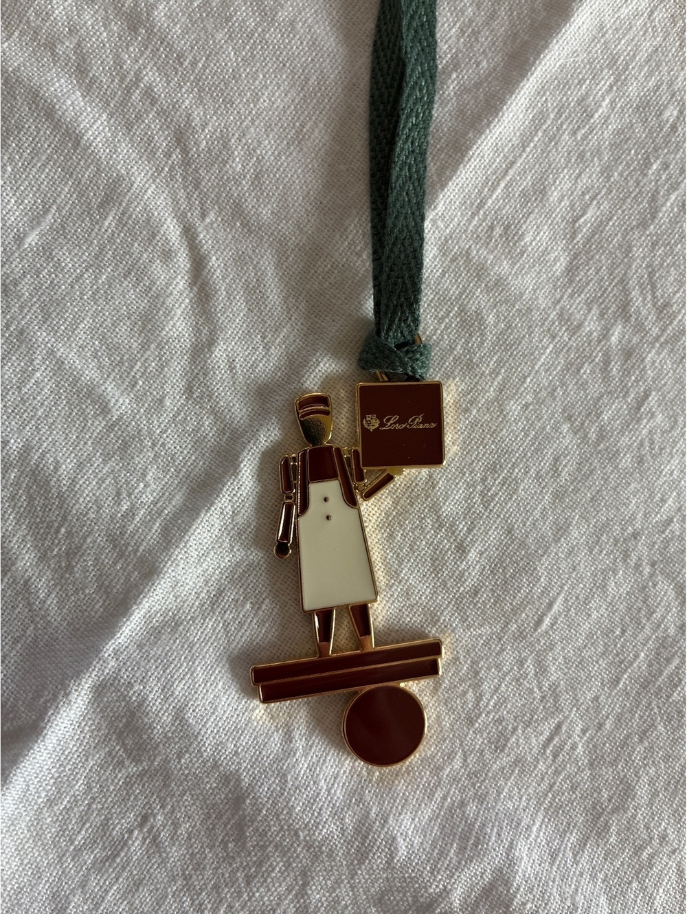Loro Piana Enamel Charm Pendant with Green Ribbon - collectible ornament